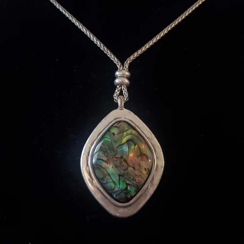 Lucky Brand 30" Silver Pendant Necklace with Abalone Shell/Mother of Pearl - Picture 1 of 3